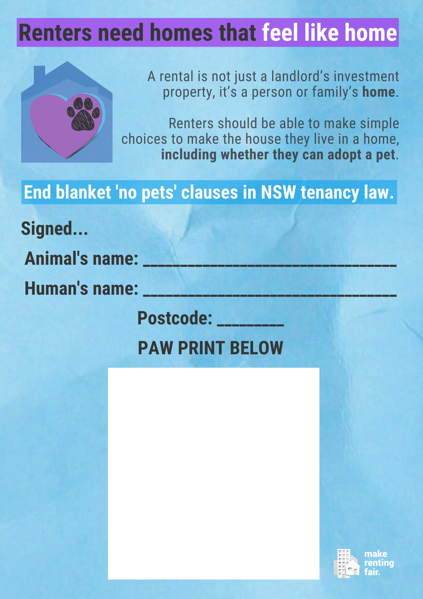 End blanket 'no pets' clauses in NSW tenancy law pet sign on