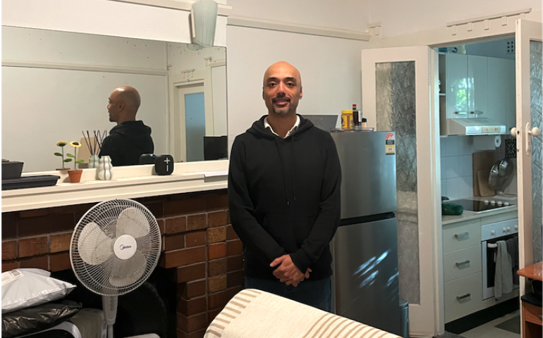 Duncan in his studio apartment